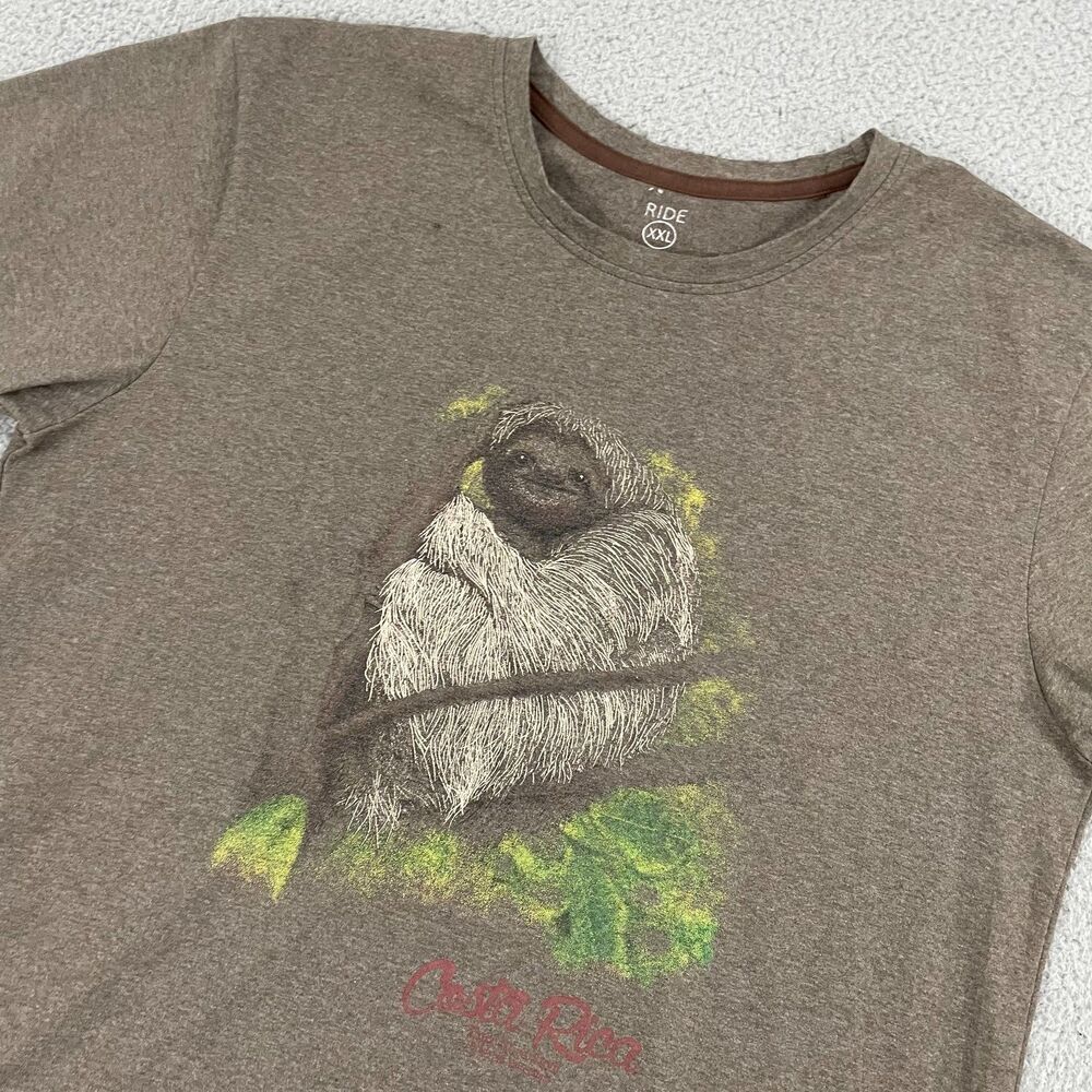 Sloth Costa Rica Shirt Men XXL Brown Ride Destination Travel Short Sleeve Tee - Picture 2 of 9